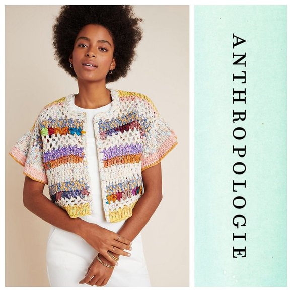 Anthropologie Mia Hand-Knit Cropped Cardigan NWT multi colored woven sweater Sm - Picture 3 of 12